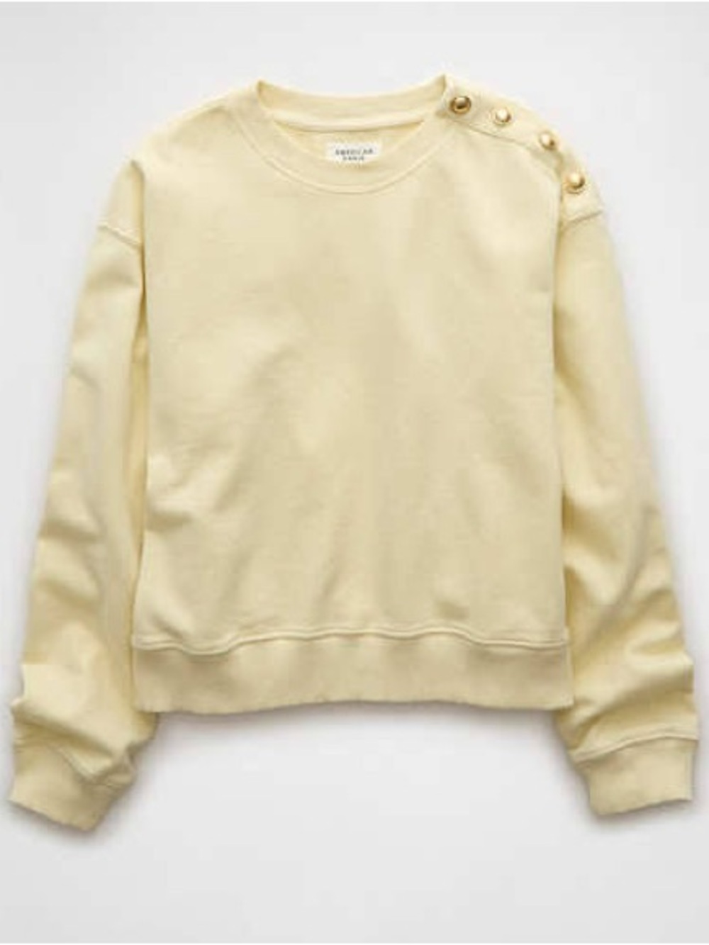 American Eagle Button Shoulder Crew Neck Sweatshirt Butter Yellow Size Small